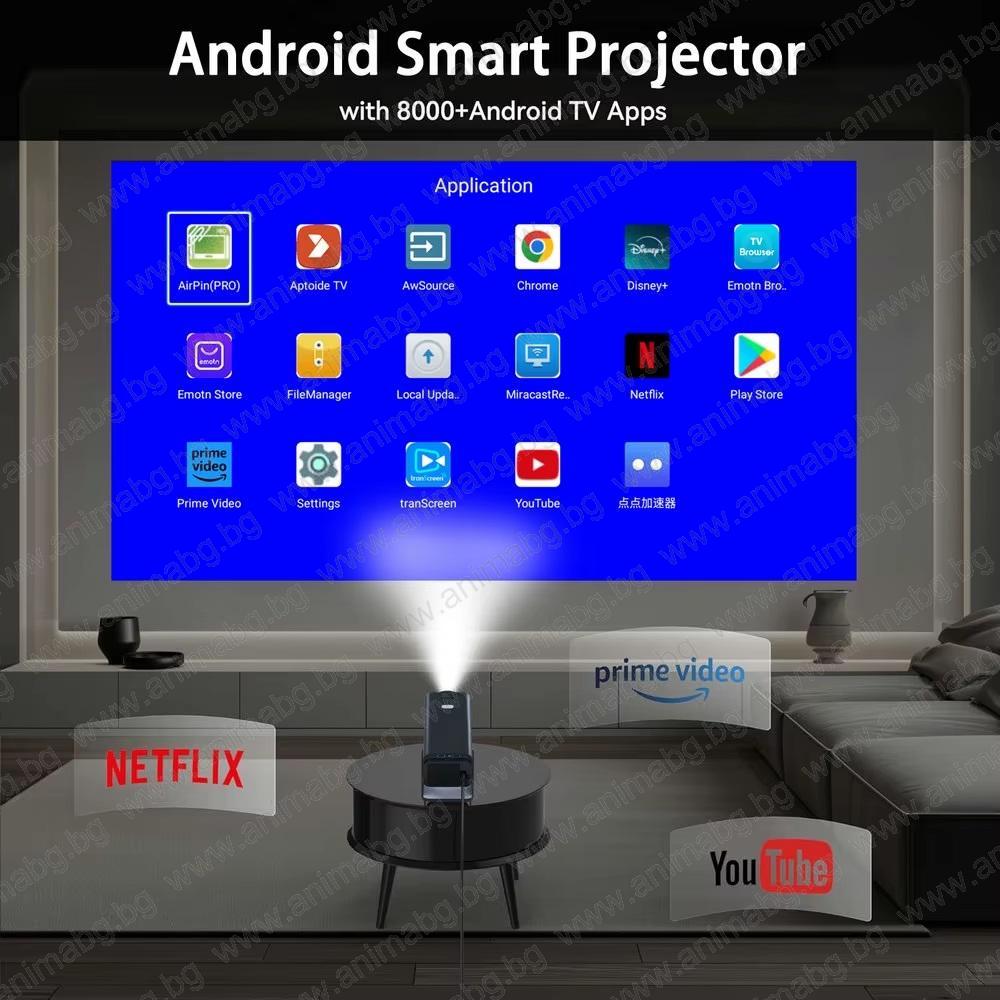 Мини смарт android 12 мултимедиен LED проектор