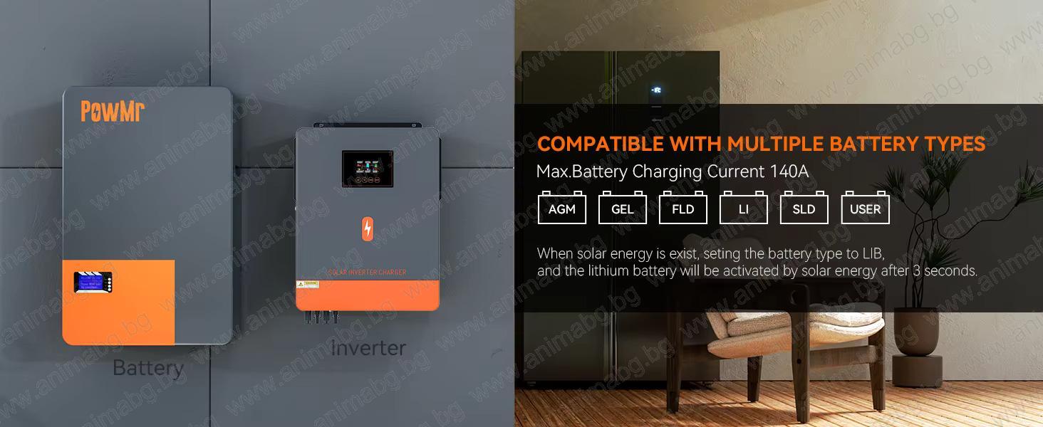 Хибриден соларен инвертор PowMr 10.2 KW с WiFi